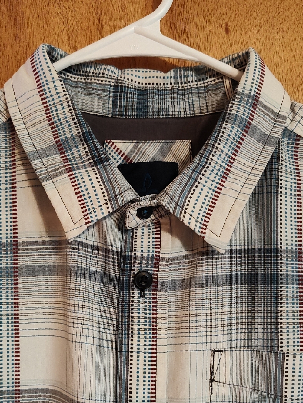 prAna Mens Tamrack Organic Cotton Blend Shirt Blue Plaid Contrast Stitch India L - Picture 2 of 14